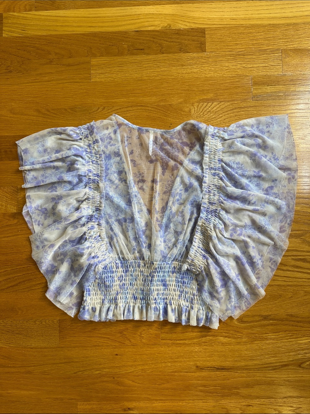 Free People Boho Floral Sheer Ruffle Sleeve Crop Top S - Picture 4 of 4